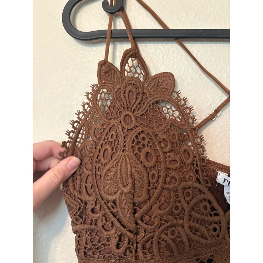 Rue 21 | Brown/Burnt Sienna Fully Lined Lace Applique Bodysuit - Picture 7 of 9
